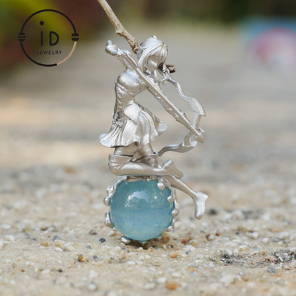 Sagittarius Archer Pendant Necklace in 925 Sterling Silver with Aquamarine – Handcrafted Zodiac Jewelry for Men or Woman