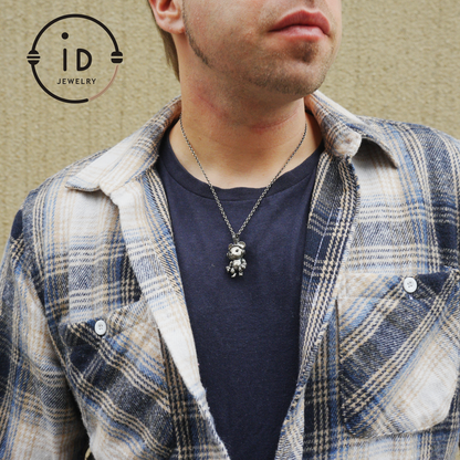 Silver Pendant with Black Onyx, Movable Animal Figure Necklace, Gothic Jewelry for Men and Women, Birthday Gift Unisex