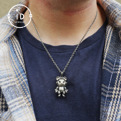 Silver Pendant with Black Onyx, Movable Animal Figure Necklace, Gothic Jewelry for Men and Women, Birthday Gift Unisex