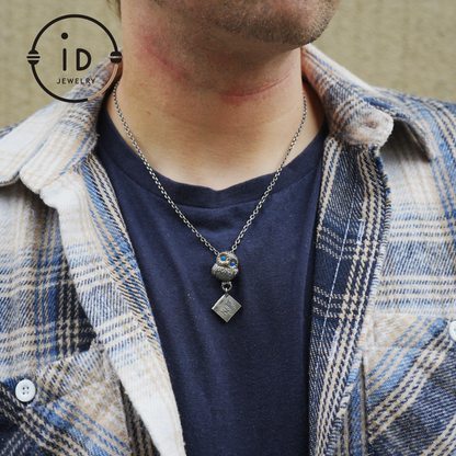 Owl Pendant with Blue Chalcedony in Oxidized 925 Silver Necklace Gothic Totem Jewelry Handmade Gift for Women Men Birthday Christmas