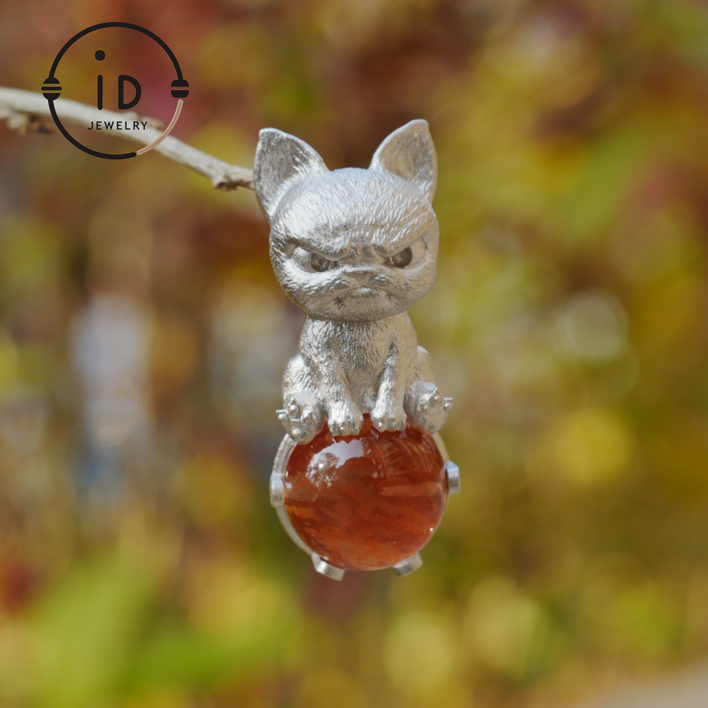 Silver Dog Pendant with Red Resin Stone, 925 Sterling Silver Necklace, Fairytale Animal Jewelry, Gift for Her Birthday