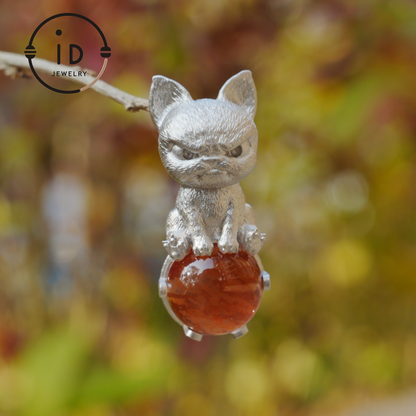 Silver Dog Pendant with Red Resin Stone, 925 Sterling Silver Necklace, Fairytale Animal Jewelry, Gift for Her Birthday