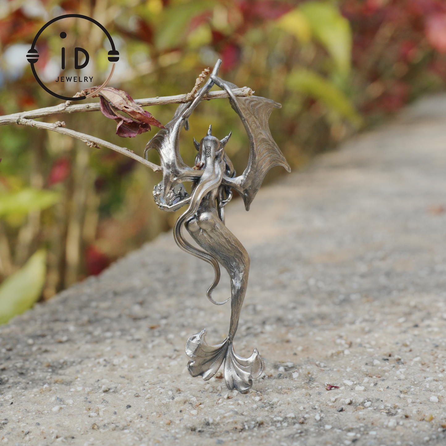 Silver Pendant with Ocean Blue Stone, Gothic Capricorn Necklace, Fantasy Jewelry for Women, Unique Gift Birthday Astrology