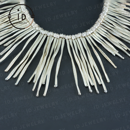 Handgemachte Boho Halskette, Fransen Halskette, Ethno Schmuck, Statement Silber Halskette, Vintage Boho Halskette, Festival Schmuck, Geschenk für Sie