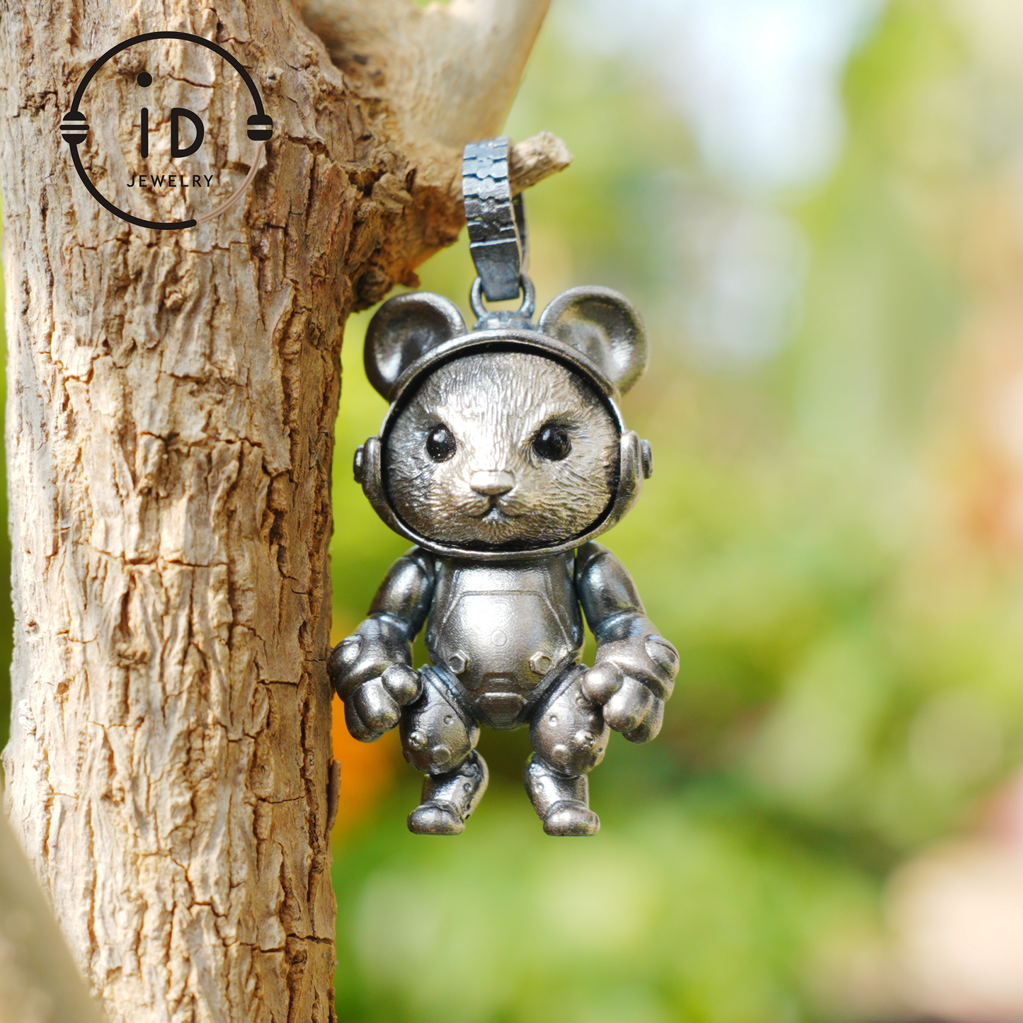 Silver Pendant with Black Onyx, Movable Animal Figure Necklace, Gothic Jewelry for Men and Women, Birthday Gift Unisex