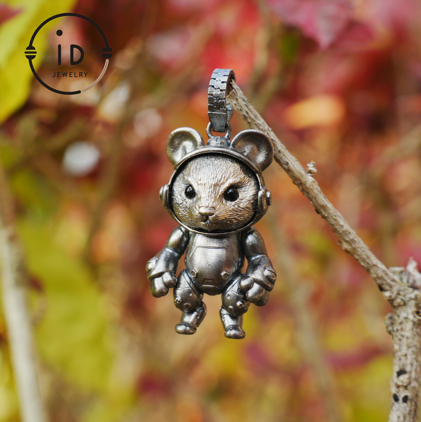 Silver Pendant with Black Onyx, Movable Animal Figure Necklace, Gothic Jewelry for Men and Women, Birthday Gift Unisex
