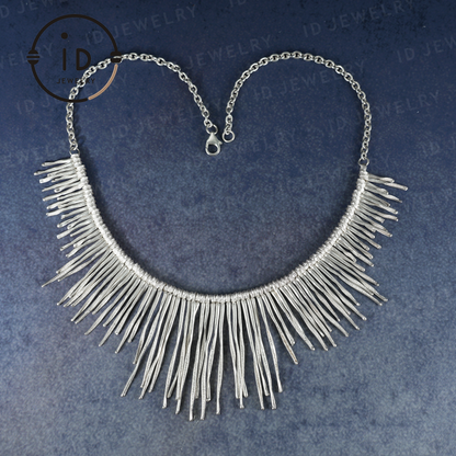 Handgemachte Boho Halskette, Fransen Halskette, Ethno Schmuck, Statement Silber Halskette, Vintage Boho Halskette, Festival Schmuck, Geschenk für Sie