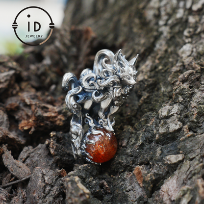 Animal Pendant with Sunstone in 925 Sterling Silver, Oxidized Gothic Fantasy Necklace Pendant, Handmade Jewelry Gift for Him