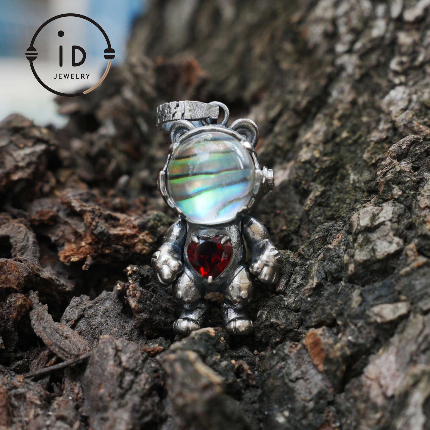 925 silver pendant with abalone shell & red garnet, handmade animal totem necklace in gothic fairytale style, gift for her, birthday