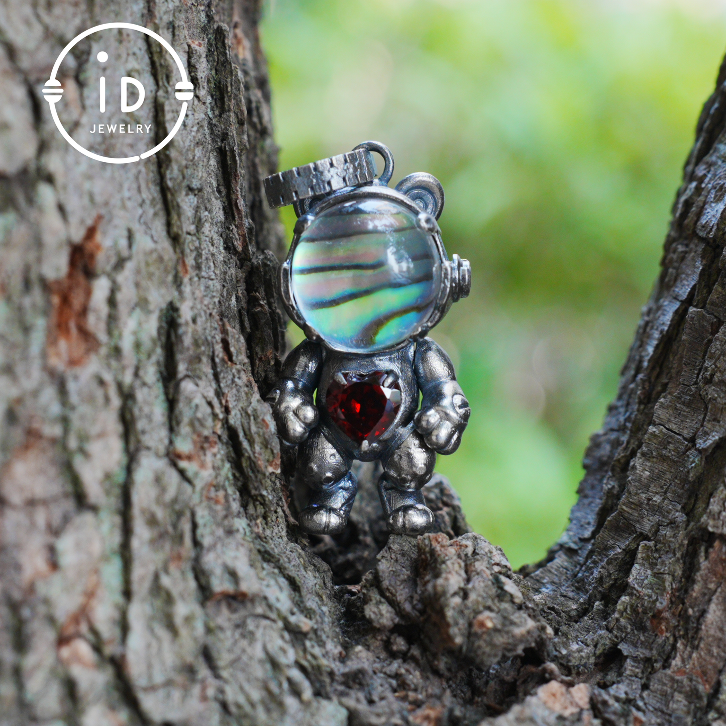 925 silver pendant with abalone shell & red garnet, handmade animal totem necklace in gothic fairytale style, gift for her, birthday