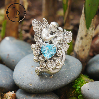 Adjustable Ring with Swiss Blue Topaz in 925 Silver, Oxidized Statement Ring in Gothic Fantasy Style, Handmade Jewelry Gift for Her