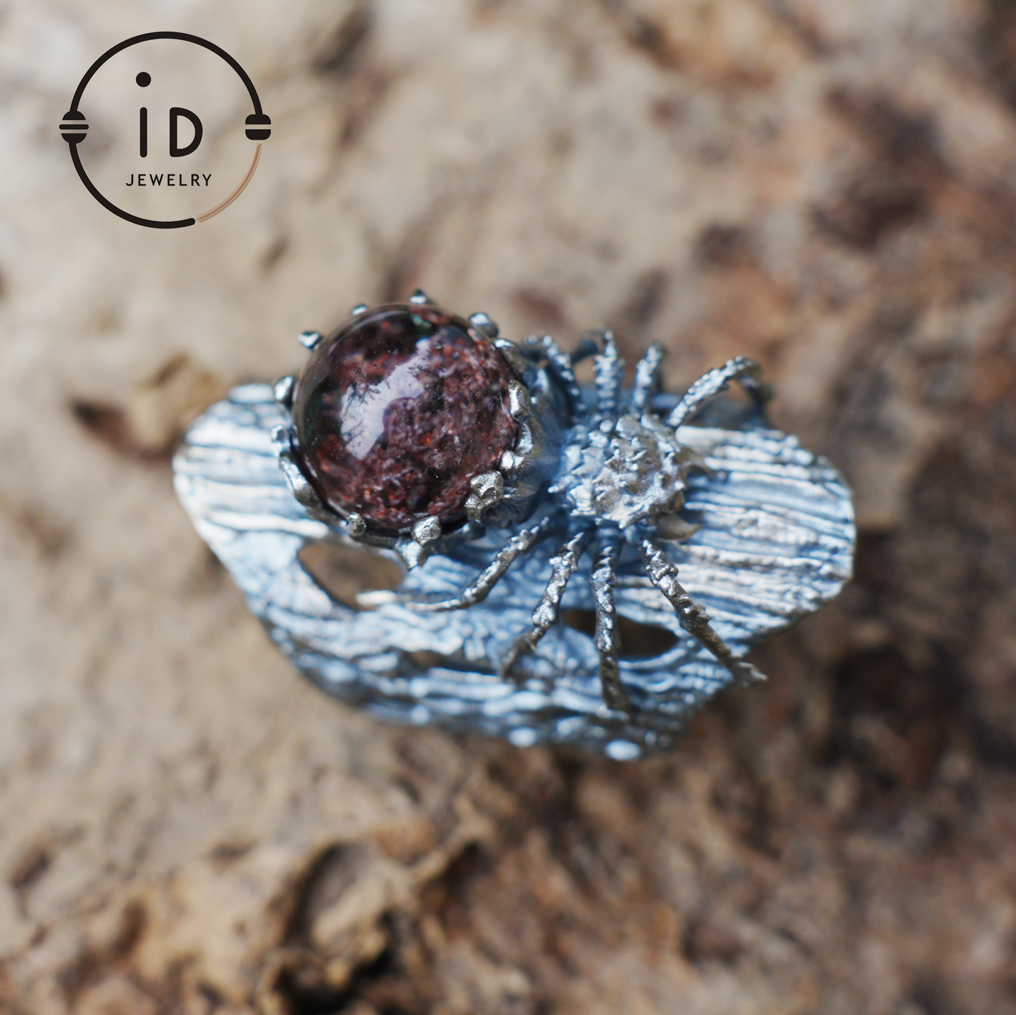 Phantom Quartz Spider Ring in 925 Silver, Adjustable Gothic Totem Statement Jewelry, Natural Stone Gift for Men and Women