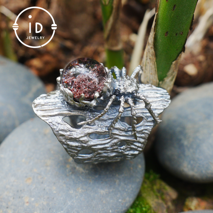 Phantom Quartz Spider Ring in 925 Silver, Adjustable Gothic Totem Statement Jewelry, Natural Stone Gift for Men and Women