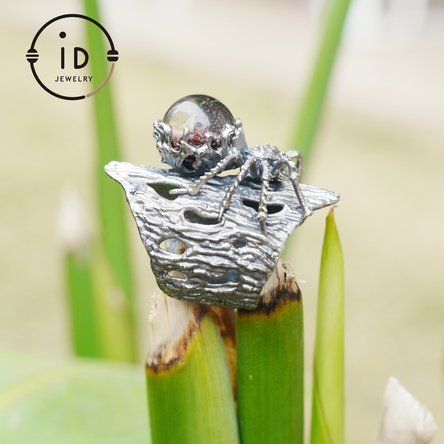 Phantom Quartz Spider Ring in 925 Silver, Adjustable Gothic Totem Statement Jewelry, Natural Stone Gift for Men and Women