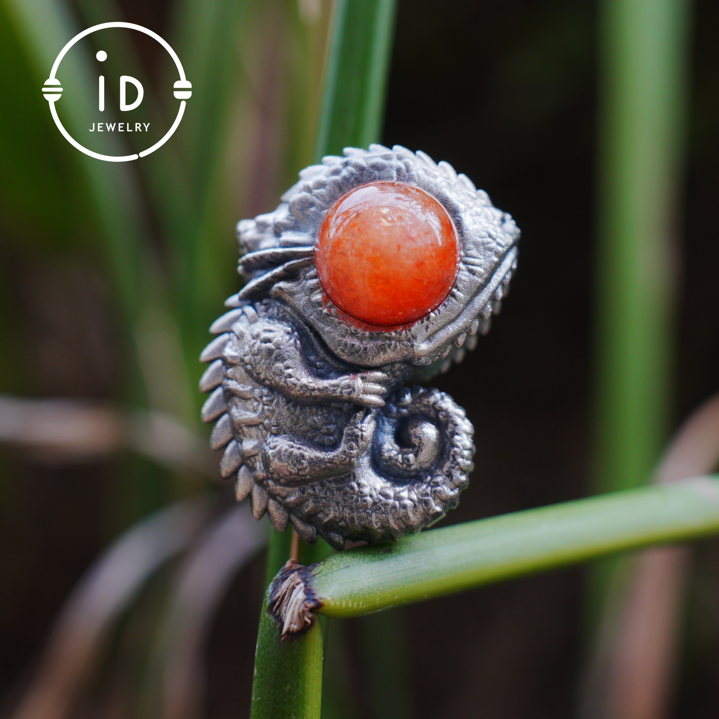 Sunstone Silver Pendant Chameleon Totem Necklace Handmade Gothic Jewelry Reptile Amulet Protective Talisman Gift for Him Her Boho Style
