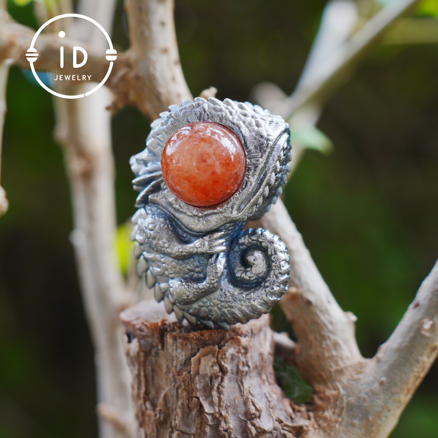 Sunstone Silver Pendant Chameleon Totem Necklace Handmade Gothic Jewelry Reptile Amulet Protective Talisman Gift for Him Her Boho Style
