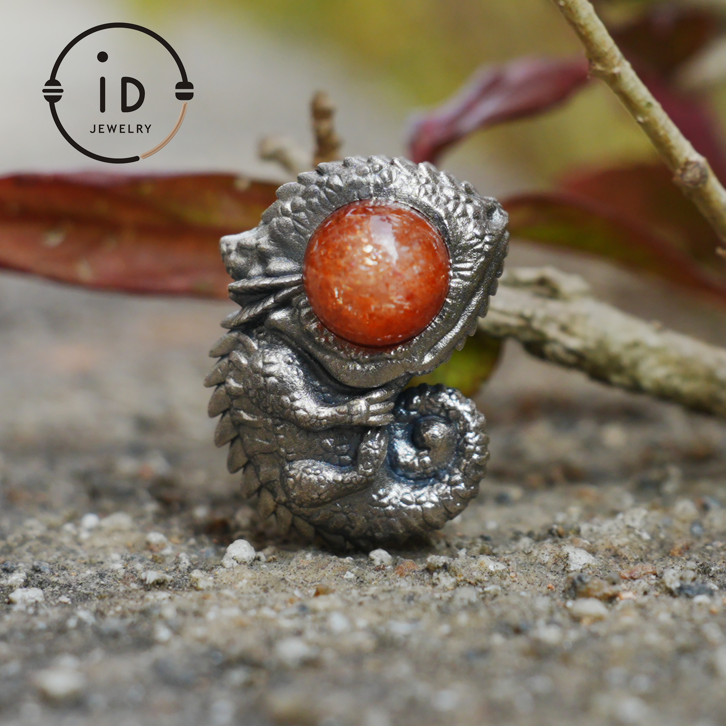 Sunstone Silver Pendant Chameleon Totem Necklace Handmade Gothic Jewelry Reptile Amulet Protective Talisman Gift for Him Her Boho Style