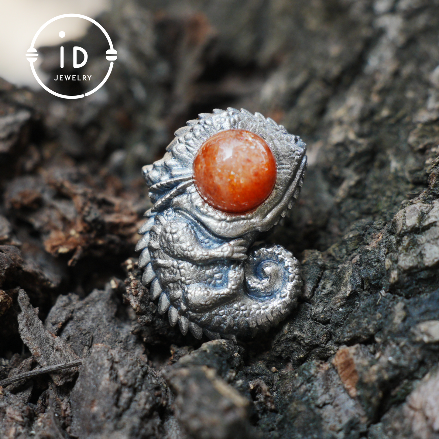 Sunstone Silver Pendant Chameleon Totem Necklace Handmade Gothic Jewelry Reptile Amulet Protective Talisman Gift for Him Her Boho Style