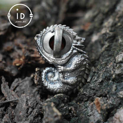 Sunstone Silver Pendant Chameleon Totem Necklace Handmade Gothic Jewelry Reptile Amulet Protective Talisman Gift for Him Her Boho Style