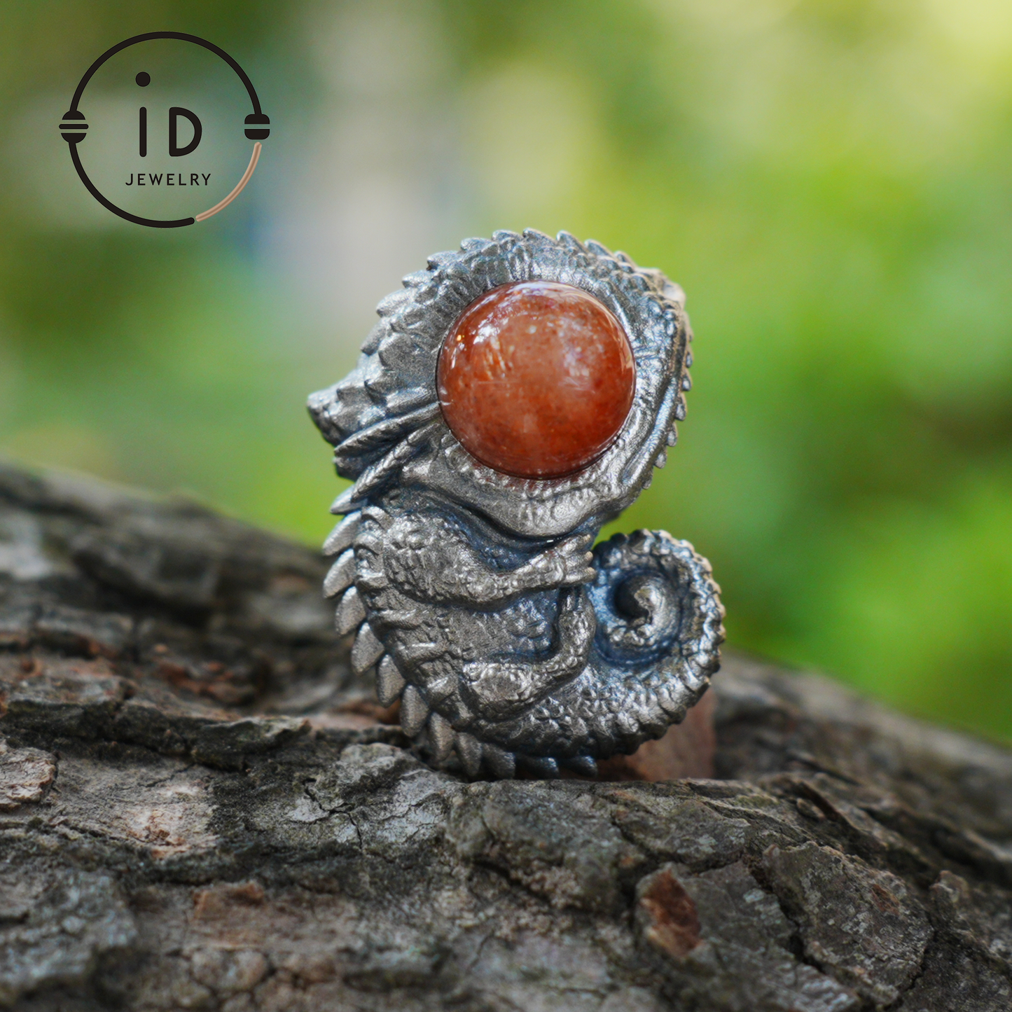 Sunstone Silver Pendant Chameleon Totem Necklace Handmade Gothic Jewelry Reptile Amulet Protective Talisman Gift for Him Her Boho Style