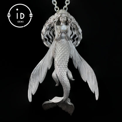 925 Sterling Silver Mermaid Pearl Pendant Necklace Hand-Carved Ocean Fantasy Jewelry |Protection Talisman & Symbol of Love Unique Gift Idea