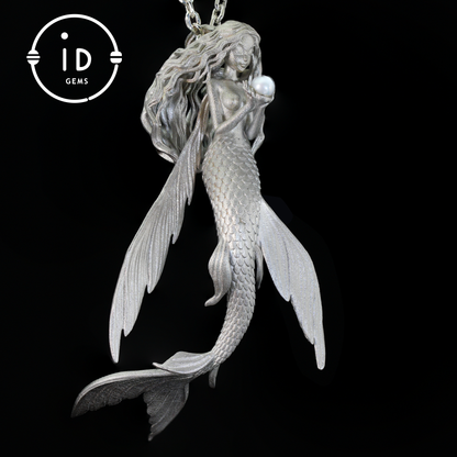 925 Sterling Silver Mermaid Pearl Pendant Necklace Hand-Carved Ocean Fantasy Jewelry |Protection Talisman & Symbol of Love Unique Gift Idea
