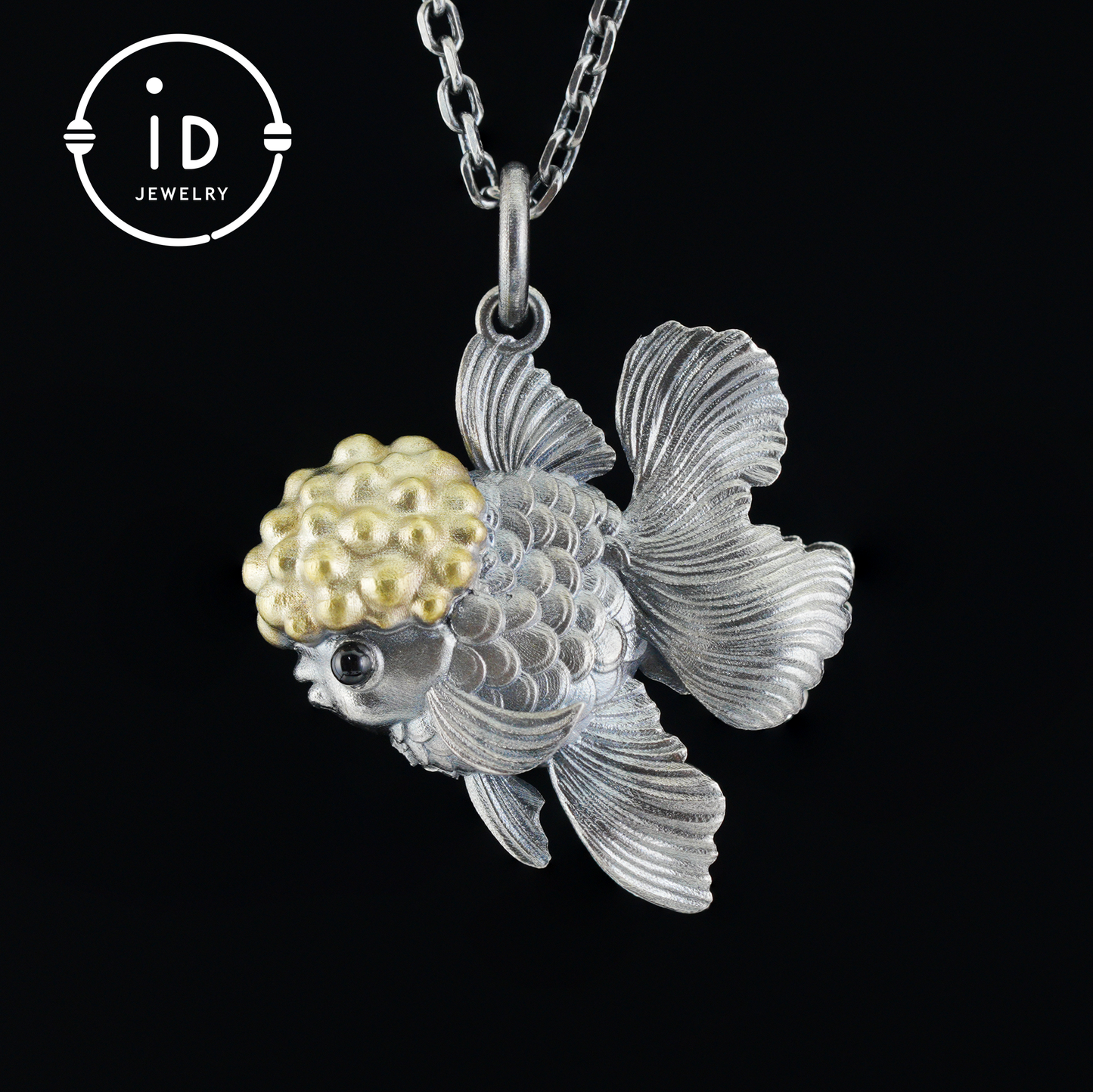 Goldfish Pendant in 925 Sterling Silver with Agate and Brass, Handmade Animal Jewelry in Fairytale Style, Talisman Necklace Gift for Her