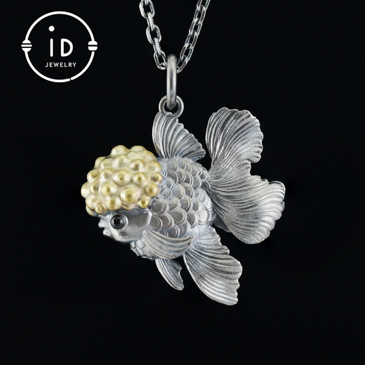 Goldfish Pendant in 925 Sterling Silver with Agate and Brass, Handmade Animal Jewelry in Fairytale Style, Talisman Necklace Gift for Her