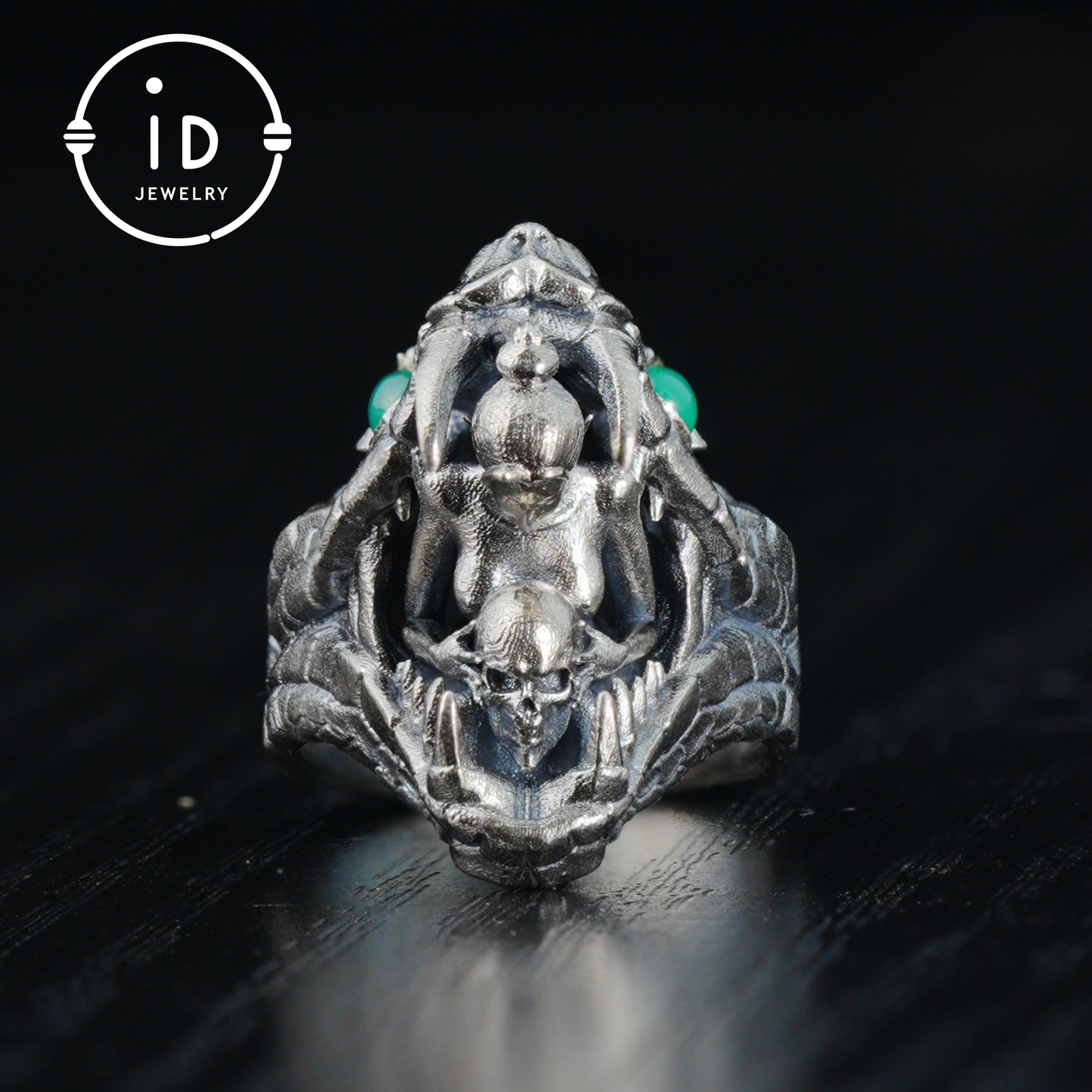 Adjustable Snake Ring Silver Gothic Tribal Totem Jewelry with Green Jade Symbolic Statement Ring Unique Gift for Men and Women