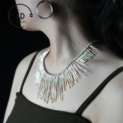 Handgemachte Boho Halskette, Fransen Halskette, Ethno Schmuck, Statement Silber Halskette, Vintage Boho Halskette, Festival Schmuck, Geschenk für Sie