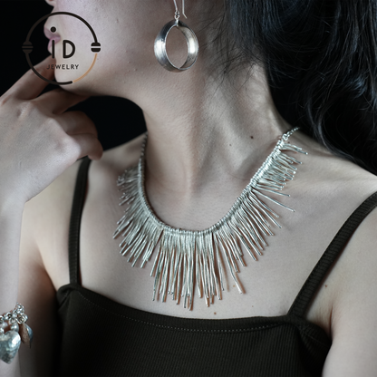 Handgemachte Boho Halskette, Fransen Halskette, Ethno Schmuck, Statement Silber Halskette, Vintage Boho Halskette, Festival Schmuck, Geschenk für Sie