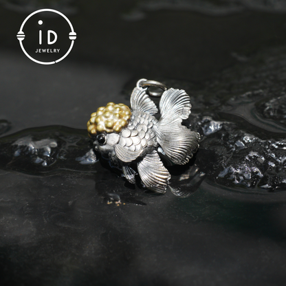 Goldfish Pendant in 925 Sterling Silver with Agate and Brass, Handmade Animal Jewelry in Fairytale Style, Talisman Necklace Gift for Her