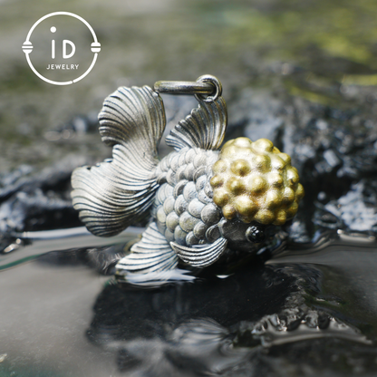 Goldfish Pendant in 925 Sterling Silver with Agate and Brass, Handmade Animal Jewelry in Fairytale Style, Talisman Necklace Gift for Her