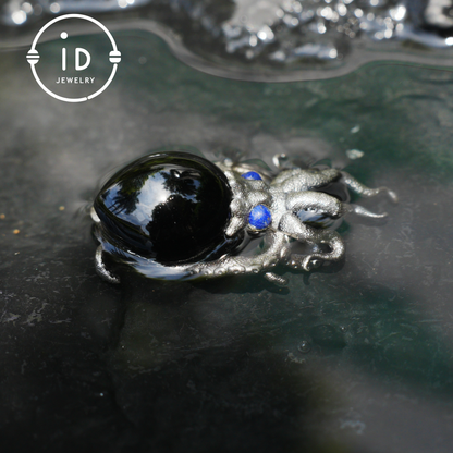 Gothic pendant with black obsidian and lapis lazuli made of 925 silver in totem style for women gift birthday necklace