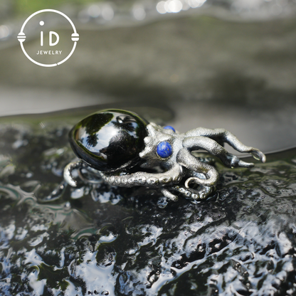 Gothic pendant with black obsidian and lapis lazuli made of 925 silver in totem style for women gift birthday necklace
