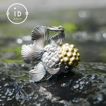 Goldfish Pendant in 925 Sterling Silver with Agate and Brass, Handmade Animal Jewelry in Fairytale Style, Talisman Necklace Gift for Her