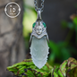 Carved Rock Crystal Pendant in 925 Silver with Green Chalcedony in Gothic Totem Style, Gift for Her or Spiritual Jewelry Lovers
