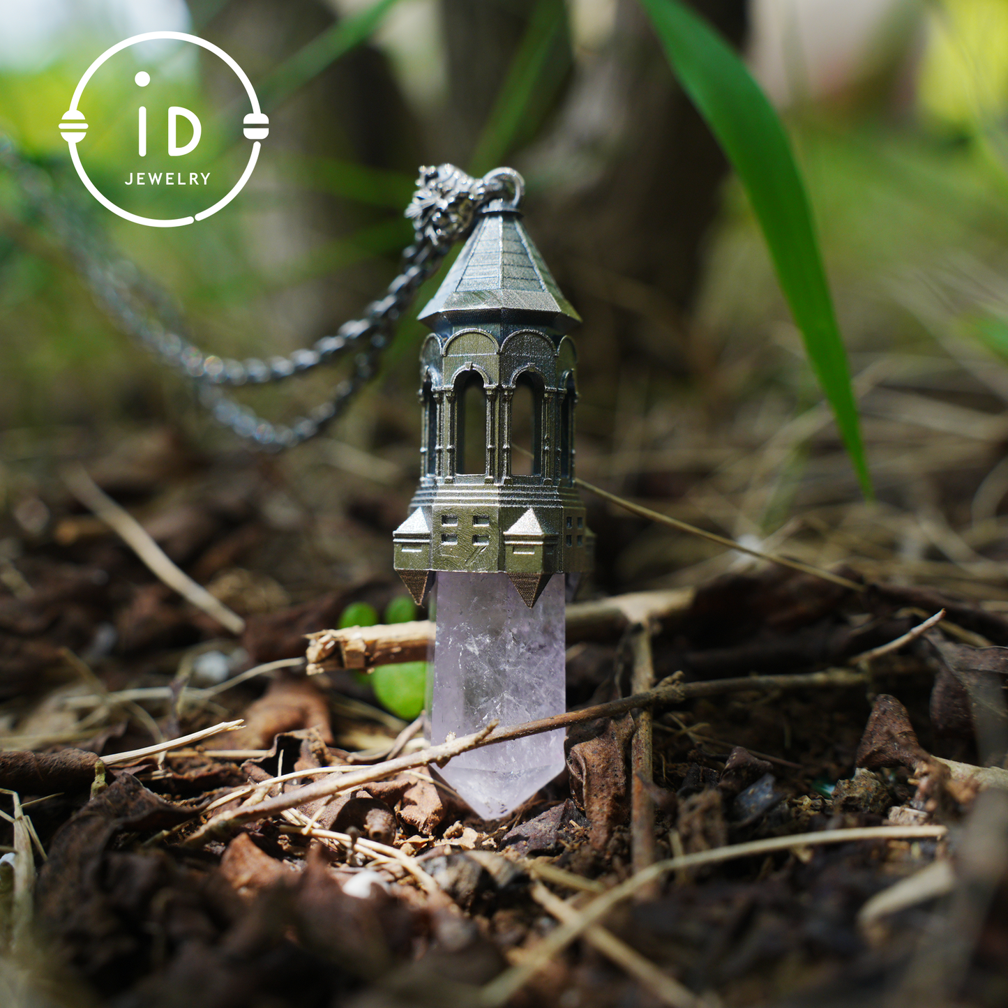 Amethyst Pendant 925 Silver, Gothic Tower Necklace, Statement Jewelry Totem Talisman, Gift for Her, Birthday Jewelry Idea