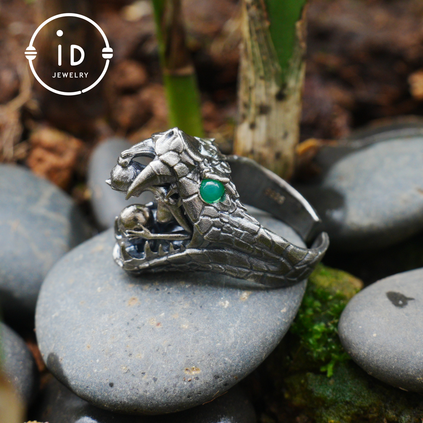 Adjustable Snake Ring Silver Gothic Tribal Totem Jewelry with Green Jade Symbolic Statement Ring Unique Gift for Men and Women