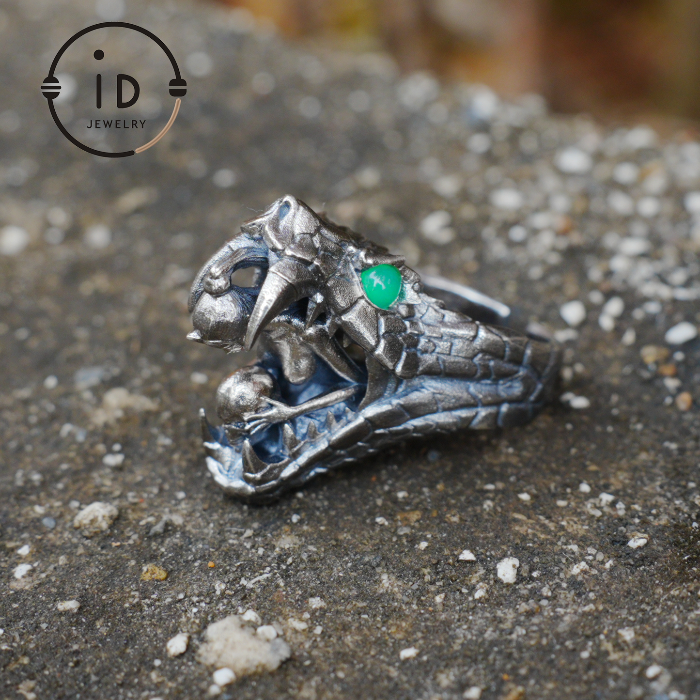 Adjustable Snake Ring Silver Gothic Tribal Totem Jewelry with Green Jade Symbolic Statement Ring Unique Gift for Men and Women