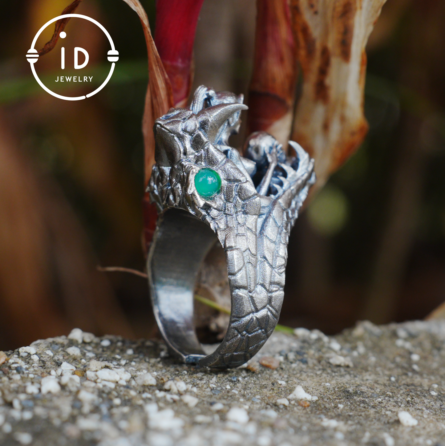 Adjustable Snake Ring Silver Gothic Tribal Totem Jewelry with Green Jade Symbolic Statement Ring Unique Gift for Men and Women