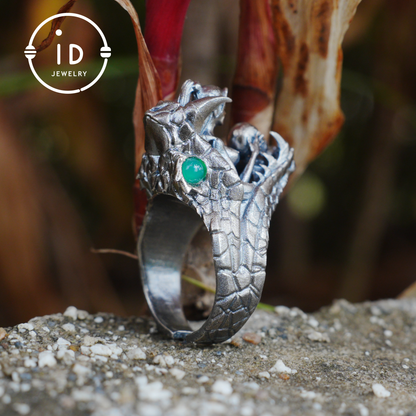 Adjustable Snake Ring Silver Gothic Tribal Totem Jewelry with Green Jade Symbolic Statement Ring Unique Gift for Men and Women