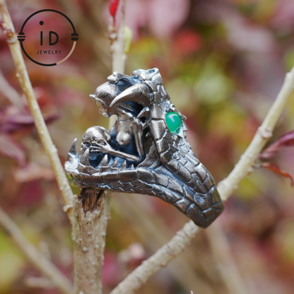 Adjustable Snake Ring Silver Gothic Tribal Totem Jewelry with Green Jade Symbolic Statement Ring Unique Gift for Men and Women