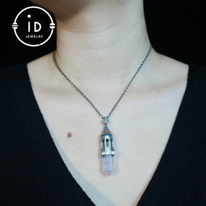 Amethyst Pendant 925 Silver, Gothic Tower Necklace, Statement Jewelry Totem Talisman, Gift for Her, Birthday Jewelry Idea