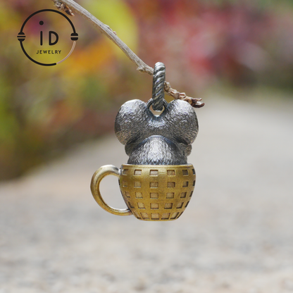 Mouse Pendant in 925 Sterling Silver with Freshwater Pearl, Oxidized Vintage Animal Necklace in Fairy Style, Handmade Jewelry Gift for Her