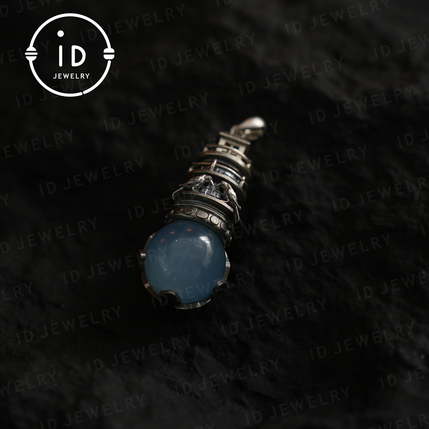Handgefertigter Leuchtturm-Anhänger | Gotisches Amulett mit Aquamarin | Mystische Raben | Magischer Schutzschmuck | Vintage-Fantasy-Stil 
