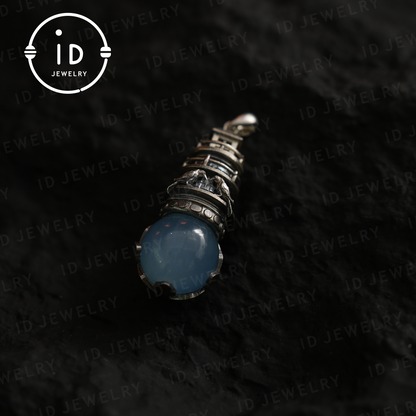 Handgefertigter Leuchtturm-Anhänger | Gotisches Amulett mit Aquamarin | Mystische Raben | Magischer Schutzschmuck | Vintage-Fantasy-Stil 