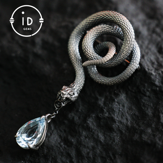 Handmade Snake Brooch with Aquamarine | Mystical Symbol | Vintage Fantasy Jewelry