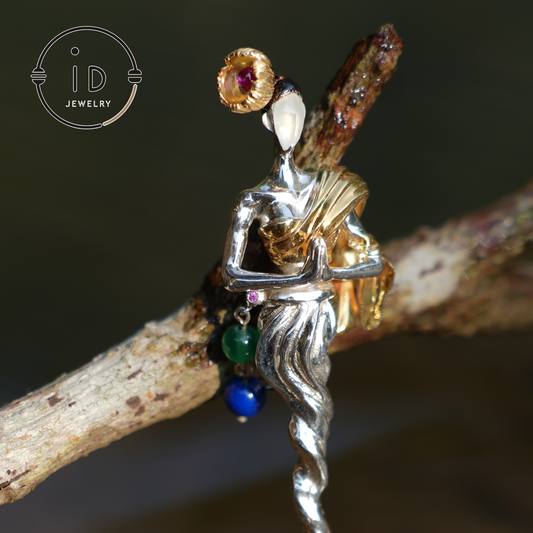 925 Silver Artistic Brooch with Tourmaline | Unique Abstract Design for Art Lovers & Special Occasions