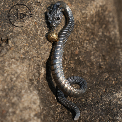 Eternal Coil Dragon Snake Brooch - 925 Sterling Silver| Handcrafted Serpent Design| Unique Fantasy Jewelry